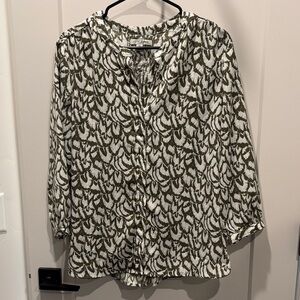 Olive and White Leaf Print Blouse